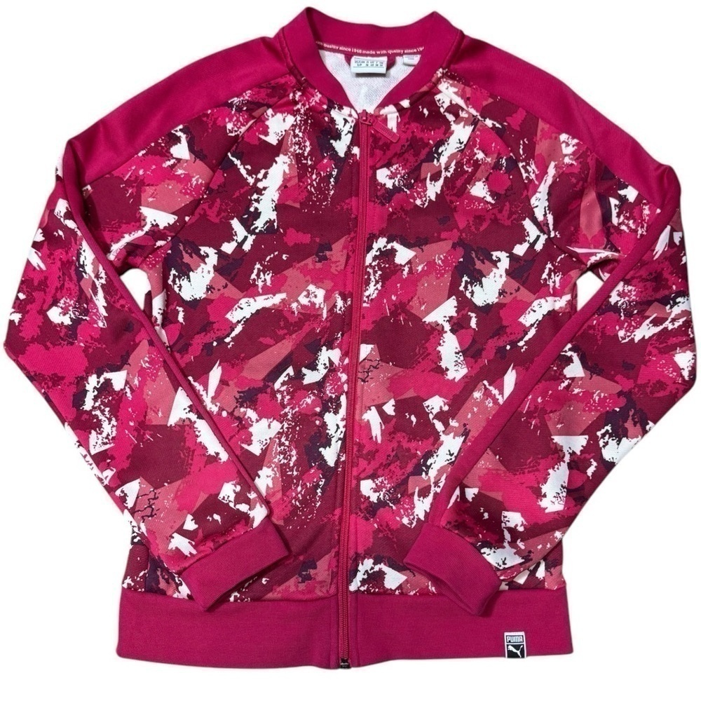 Puma All Over Print T7 Women's Track Jacket Love Potion Size Small Pink & White
